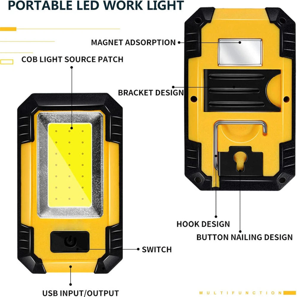 4000mah Led Work Light Rechargeable Super Bright COB Flashlight With Magnetic Portable Outdoor Camping Lantern Emergency Lamp Oasis Select