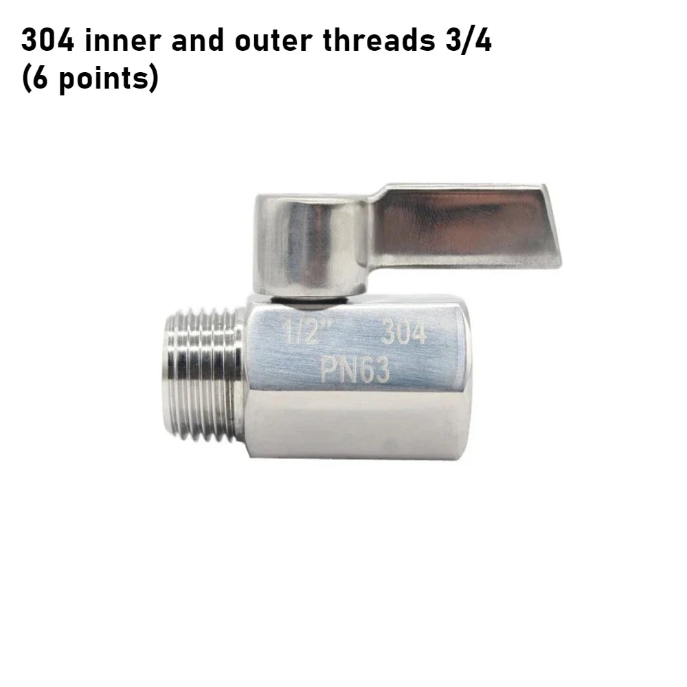 304 Stainless Steel Mini Ball Valve 1 2 3 4 6 Points PN63 Internal Thread External Thread for Water Oil Acid Two-way Ball Valve Oasis Select DN20 A