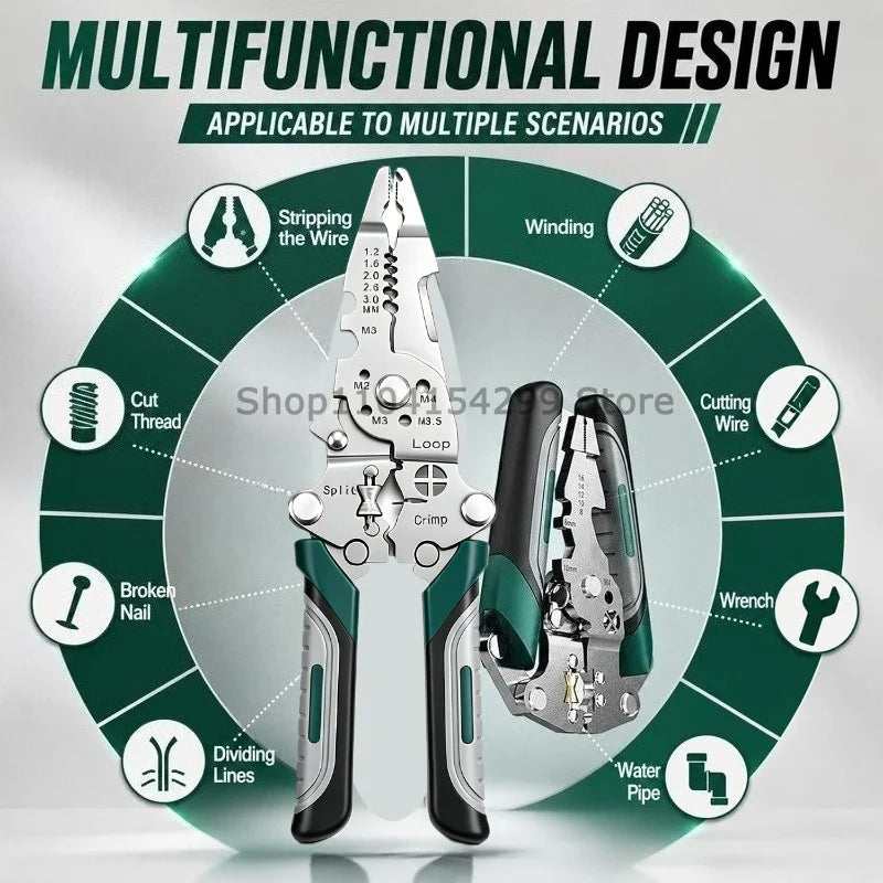 Foldable Wire Stripper Electrician Wire Splitter Wire Pliers Crimping Plier Tool with Stripping, Crimping and Twisting Functions Oasis Select