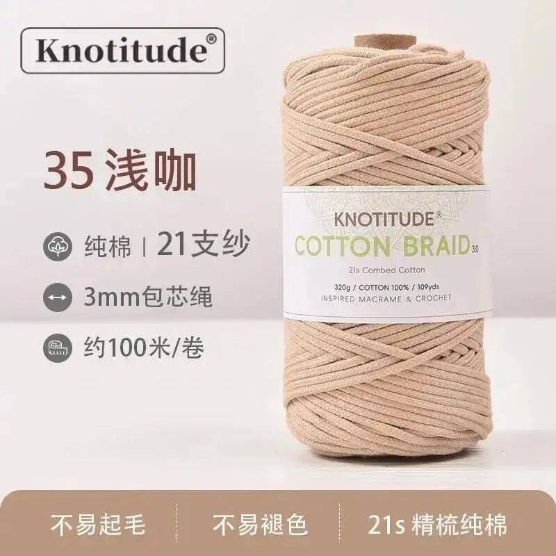 3mm Macrame Braid Cotton Cord 109Yards Pure Cotton Rope For Bracelet Knots, DIY Craft Making 100m Oasis Select Meal Light Coffee 3.0mm 100m