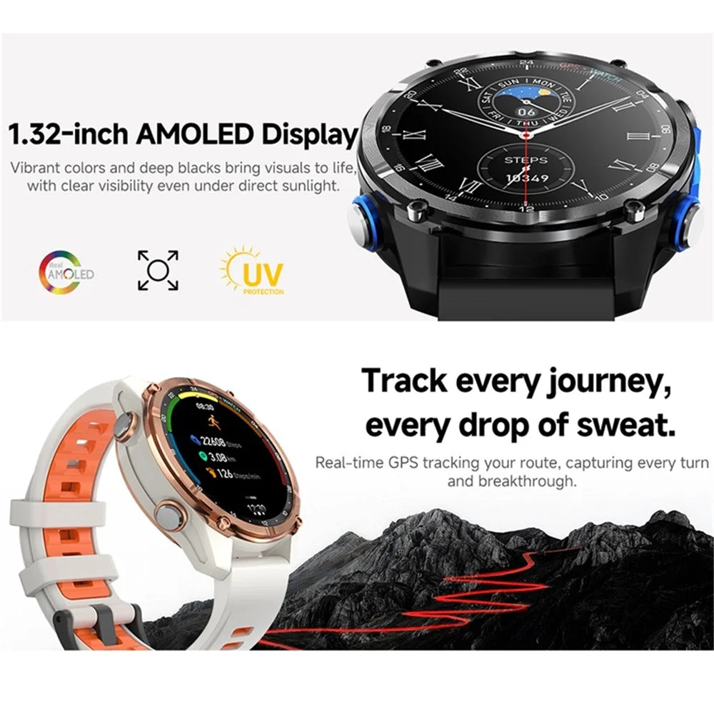 GPS Outdoor Sports Smart Watch Blue Tooth Call 3ATM Waterproof AMOLED Screen Health Watches Compass Smartwatch Information Push Oasis Select