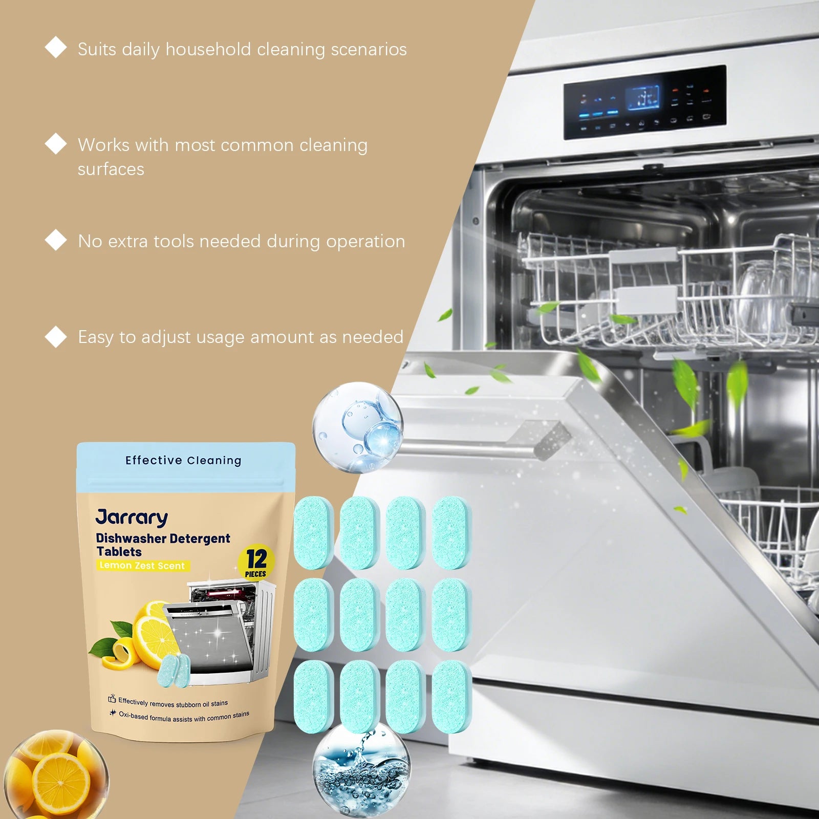 Dishwasher Cleaner Tablets Deep Cleaning & Odor Remove Grease Residue and Grime for Fresher Cleaner Machine Restore Shine Oasis Select