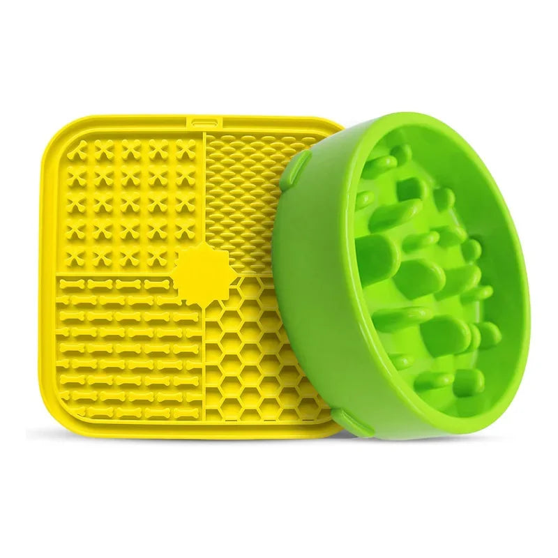 Slow Feeder and Lick Mat Bundle, Slow Feeder Dog Bowls BPA Free Food Safe Materials PVC Lead & Phthalate-Free Lick mat for Dogs Oasis Select Yellow