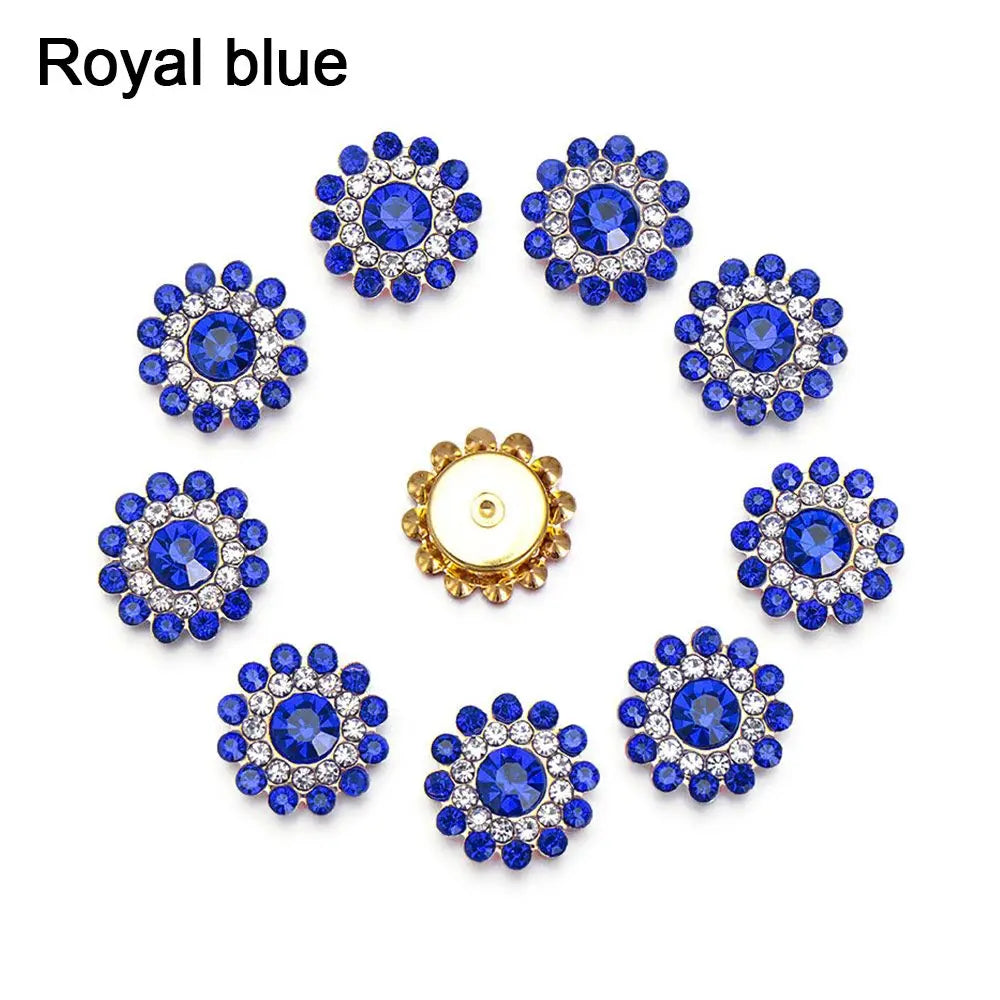 10PCS 16MM Vintage Buttons Clothing Flatback Plating Pearl Buckle Rhinestone Snowflake Cabochon DIY Craft Apparel Sewing Tools Oasis Select royal blue