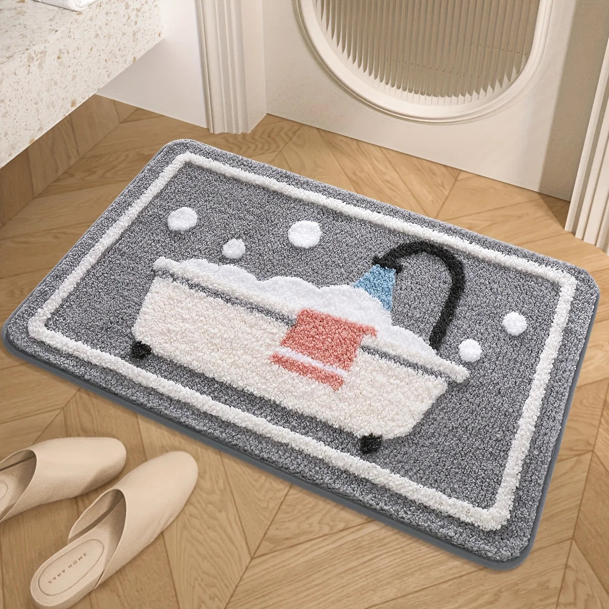 Non-Slip Knit Bath Rug with TPR Backing – Water Absorbent & Machine Washable Polyester Bath Mat for Bathroom, Shower Oasis Select