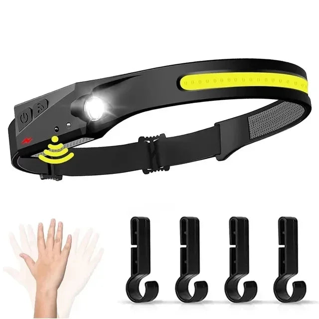 Powerful LED Induction Headlamp XPE+COB Head Flashlight USB Rechargeable Camping Fishing Search Light Waterproof Headlight Oasis Select 1PCS With Hook