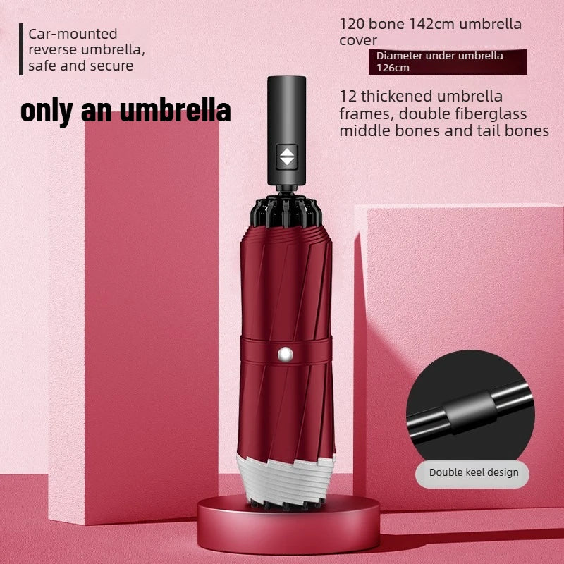 1pcs Auto Retractable Large Umbrella Heavy Rain Resistant Reverse Design Sturdy Thickened Structure for Daily Commute Oasis Select 320t-142cm red Aluminum 12K