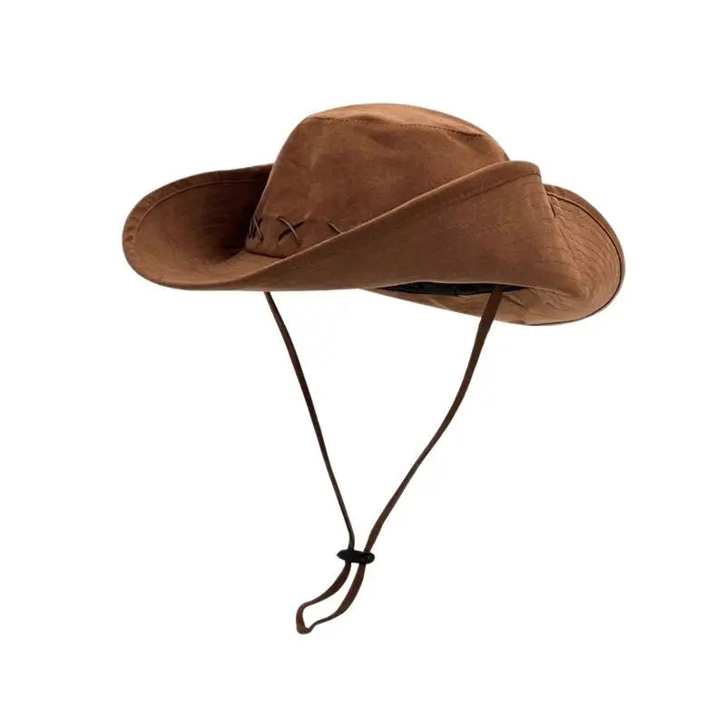 Wide Brim Retro Western Cowboy Hat Unisex Sun Protection Outdoor Hiking Camping Fishing Hat with Adjustable Chin Strap Oasis Select Coffee