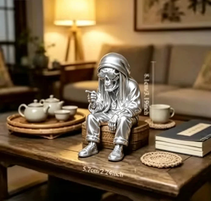 Reggae Dreadlocks Skeleton Figurine Skull Statue Cool Desktop Ornaments Decor for Reggae Hip-Hop Culture Enthusiasts Party Gifts Oasis Select Rapper silvery