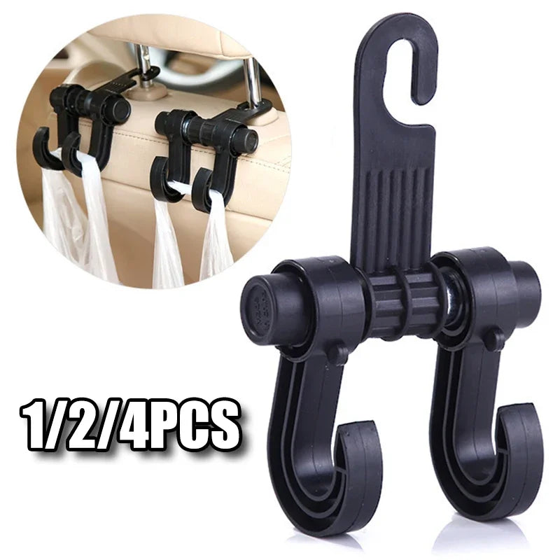 2/4Pcs Universal Car Hook Seat Multifunctional Car Backrest Storage Hook 360° Rotating Storage Double Hook Car Accessories Oasis Select