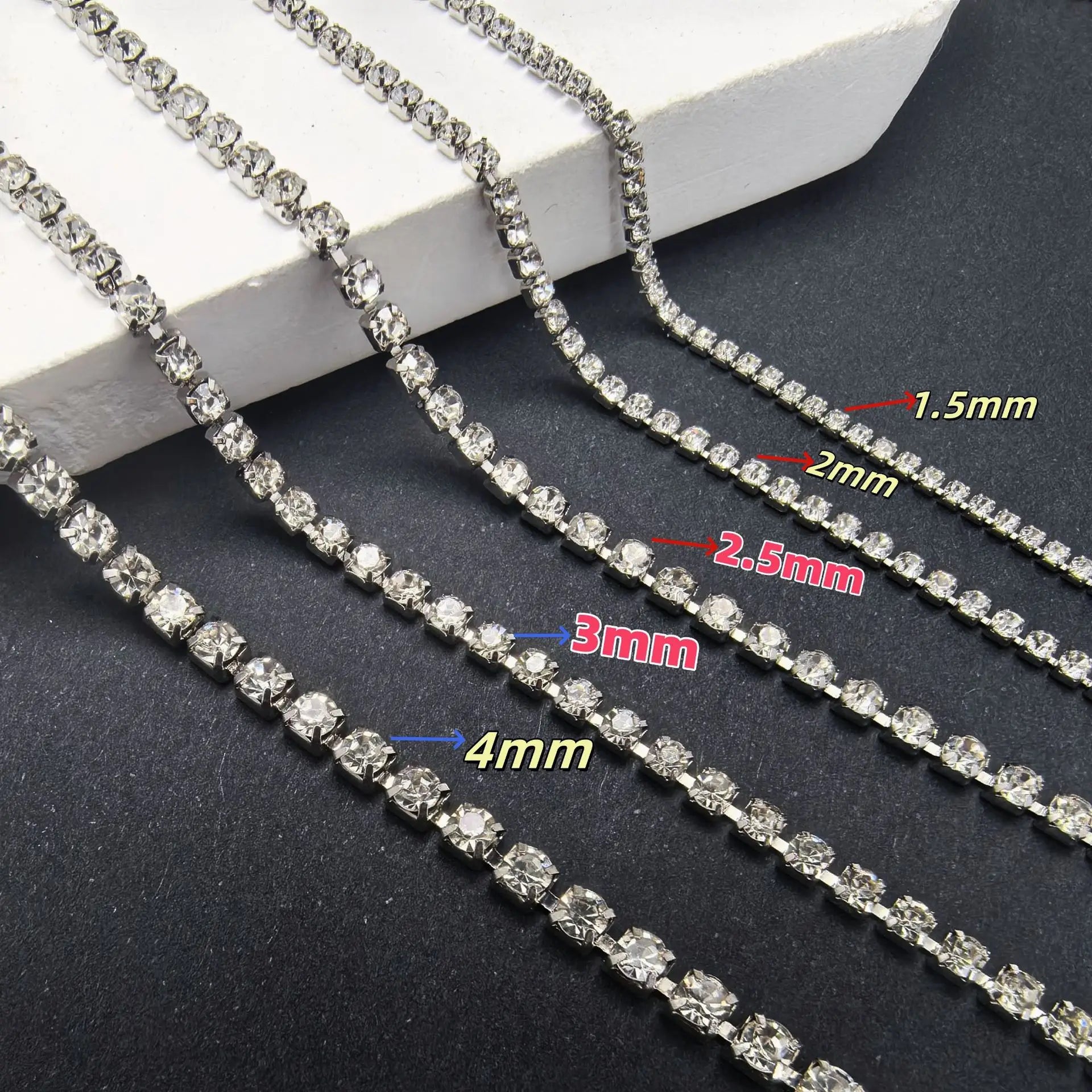 1meter 2/3/4mm Gold Crystal Rhinestone Close Chain Trim Cup Diamond Chain for Charms Sewing Craft DIY Decoration Jewelry Making Oasis Select Rhodium 4mm