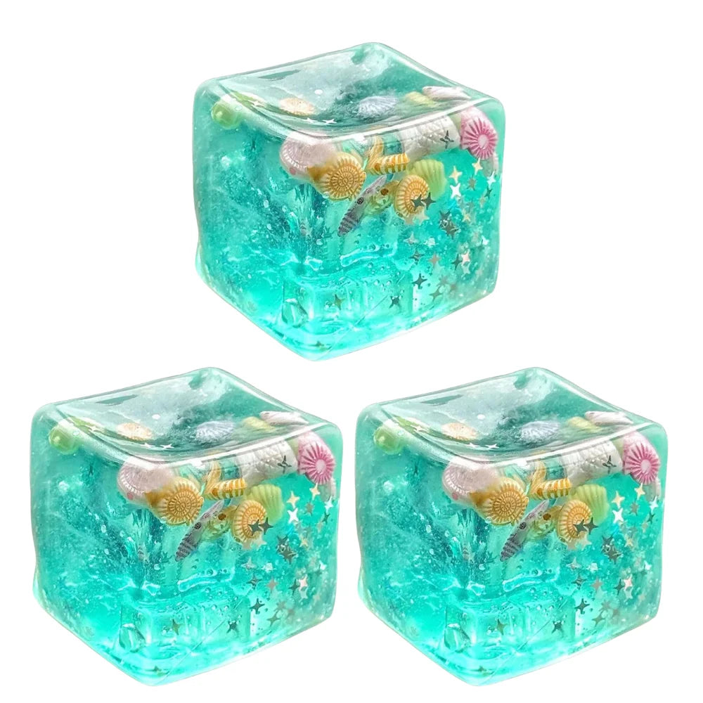 Ocean Themed Sensory Squishy Block Toy Maltose Water Filling Gentle Touch Suitable For Autism Training Daily Stress Reduction Oasis Select 3PCS