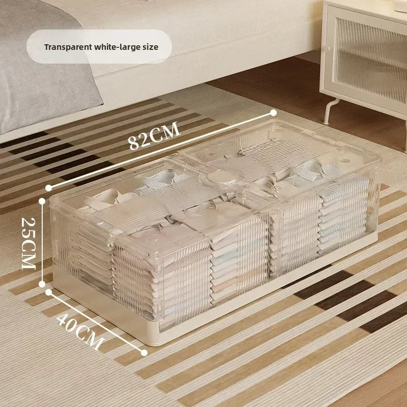 Folding storage ******der the bed Plastic transparent extra large roller dustproof storage box Clothes quilt finishing box Oasis Select Big white