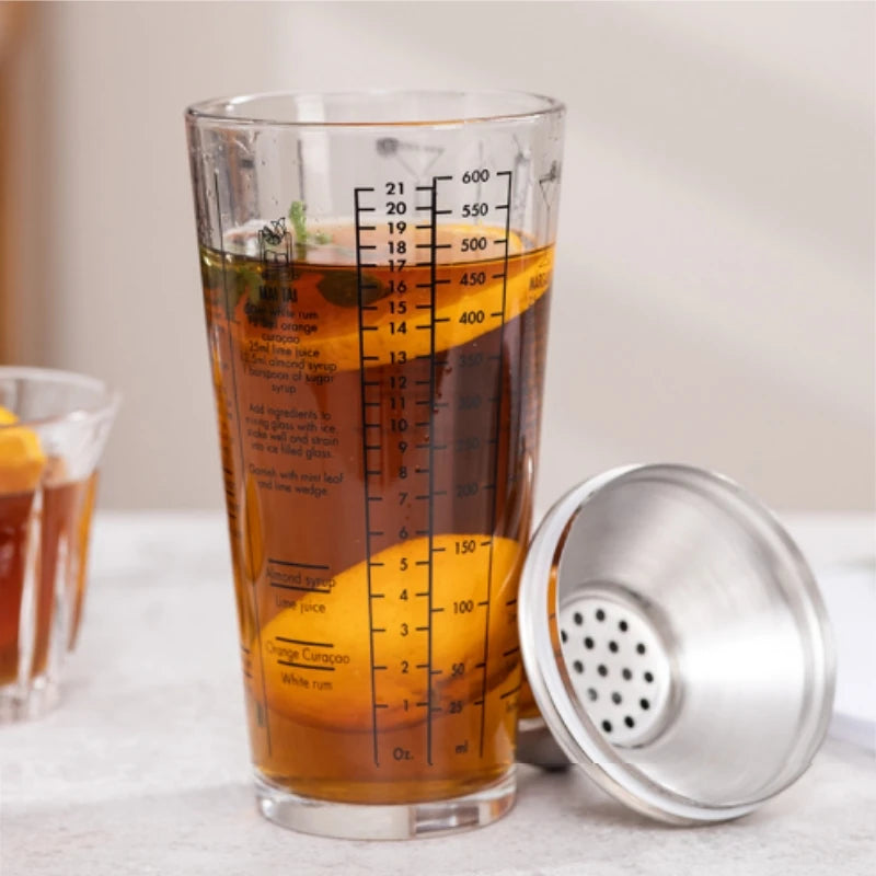 Glass Cocktail Shaker Martini Hand Shaker Cup with Scales 400/600ml Milk Tea Lemon Tea Wine Drink Shaker Mixer Bar Tool Oasis Select
