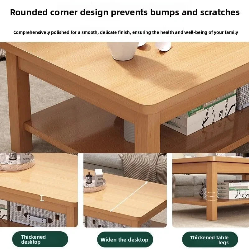 Coffee table new Chinese style living room rectangular solid wood leg tea table office tea table small apartment low table Oasis Select