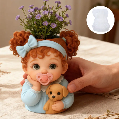 3D Cute Baby With Dog Silicone Mold DIY Resin Vase Gypsum Pot Candle Holder Storage Container Home Decor Craft Making Mould Oasis Select