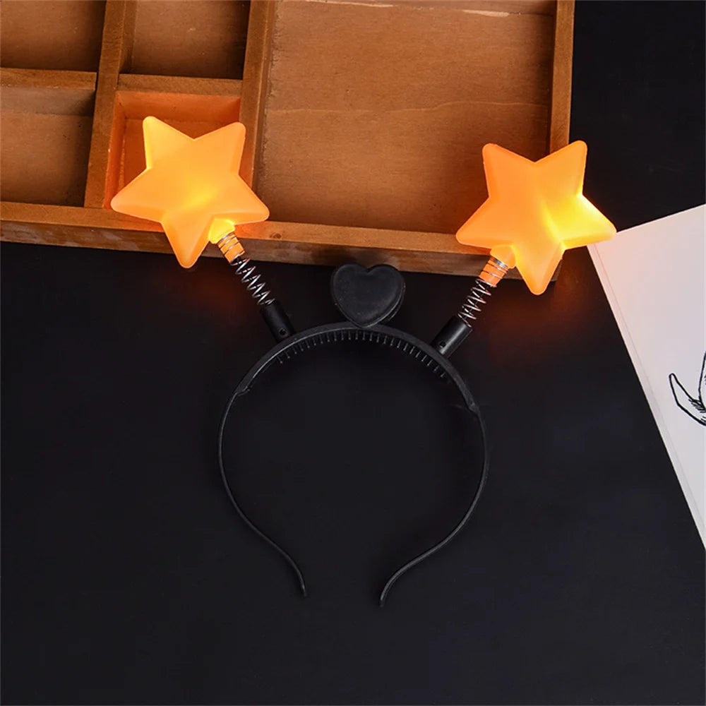 1pc LED Shinning Bouncing Star Shape Headband New Year Birthday Party Hair Band Glowing Headwear Flashing Hair Accessories Oasis Select Orange