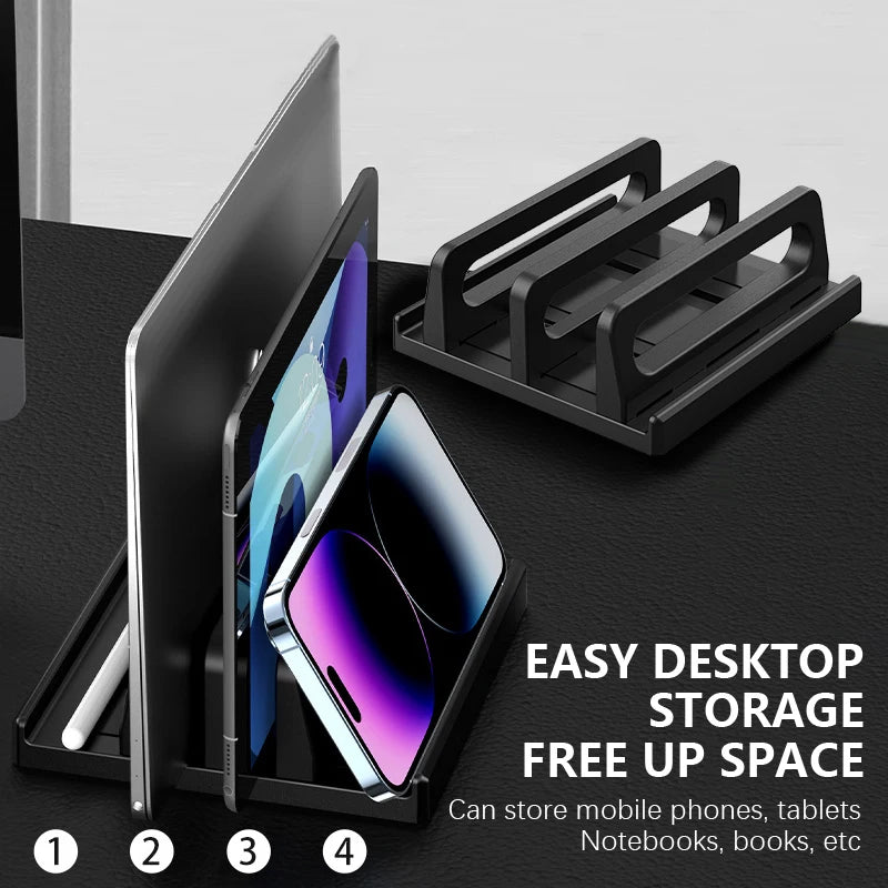 Dual-Slot Adjustable Vertical Laptop Stand ABS Plastic 4in1 Design Space-Saving For MacBook Chromebook Surface HP Dell Book IPad Oasis Select
