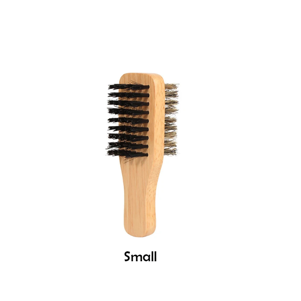 1PC Men Boar Bristle Hair Brush S/M/L Natural Wooden Wave Brush for Male Beard Hairbrush Dual-purpose Double-sided Beard Brush Oasis Select Small