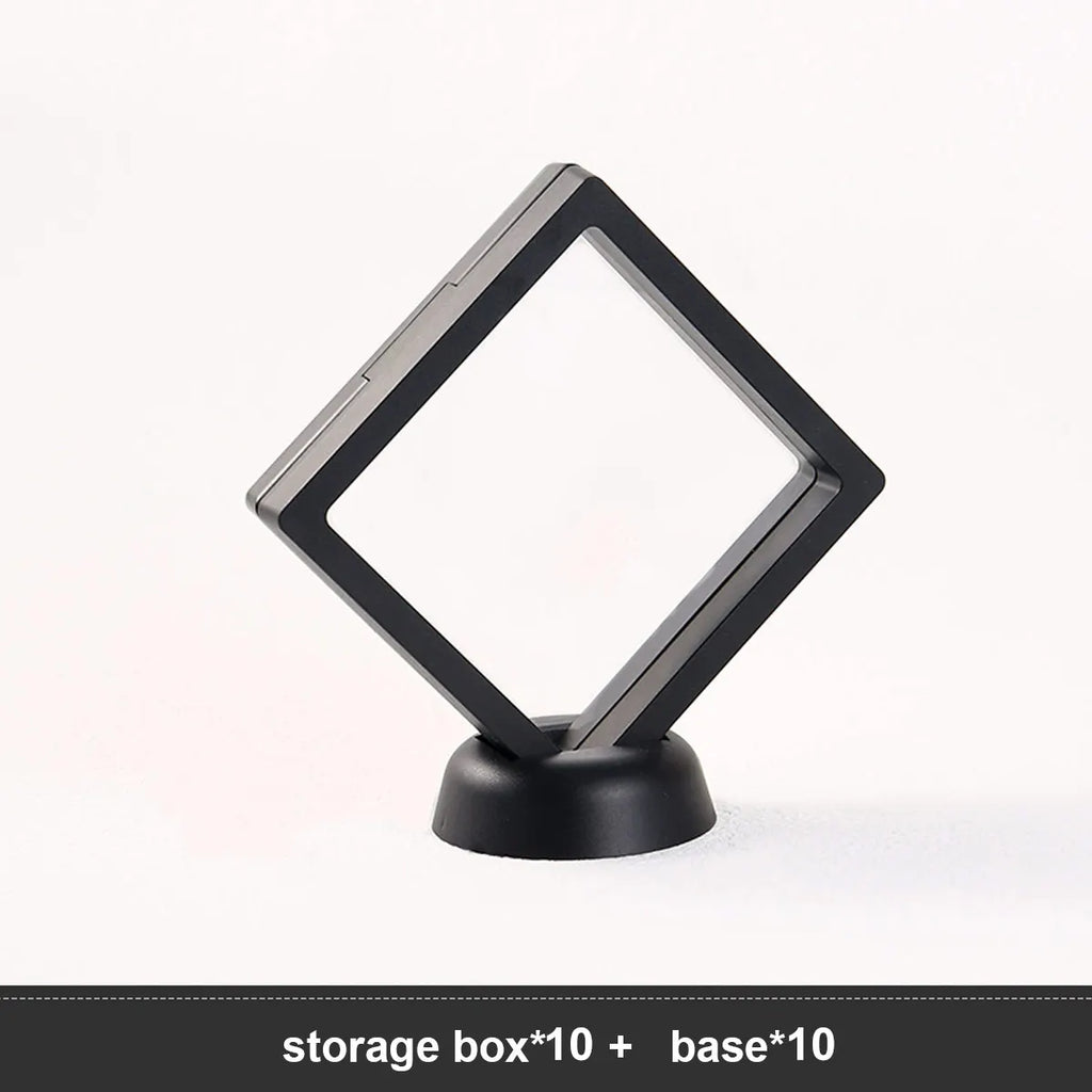 10pcs,Floating display box with base, transparent film display box, challenge coins, specimens, jewelry display and storage Oasis Select Black 10 set 11x11cm