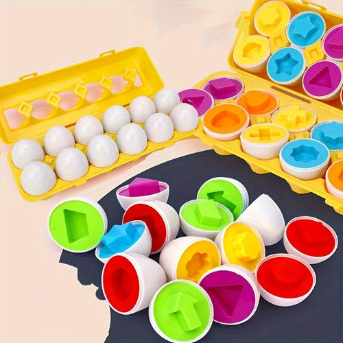 12/6pcs Color and Shape Matching Toys Simulated Egg Shapes with Storage Box - Geometric Shape & Color Learning Toy Set for Kids Oasis Select