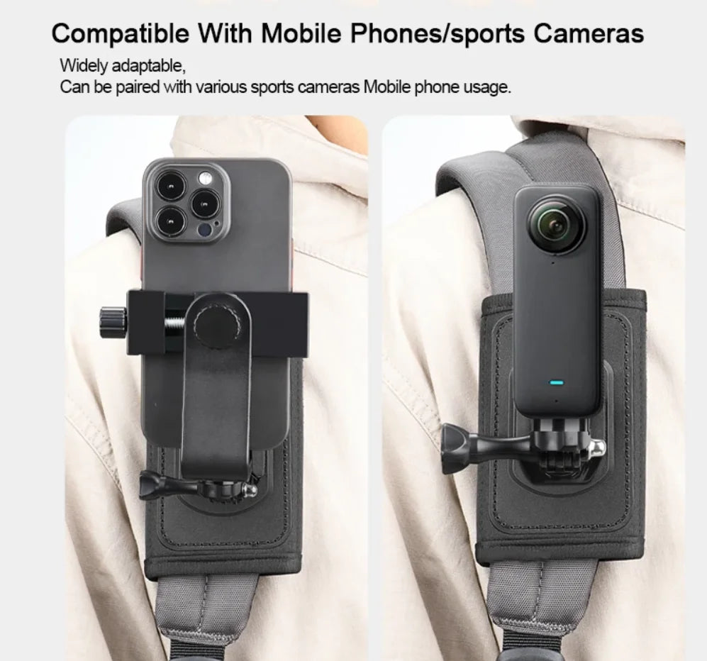 360° Rotating Backpack Strap Mount for GoPro, DJI & Insta360