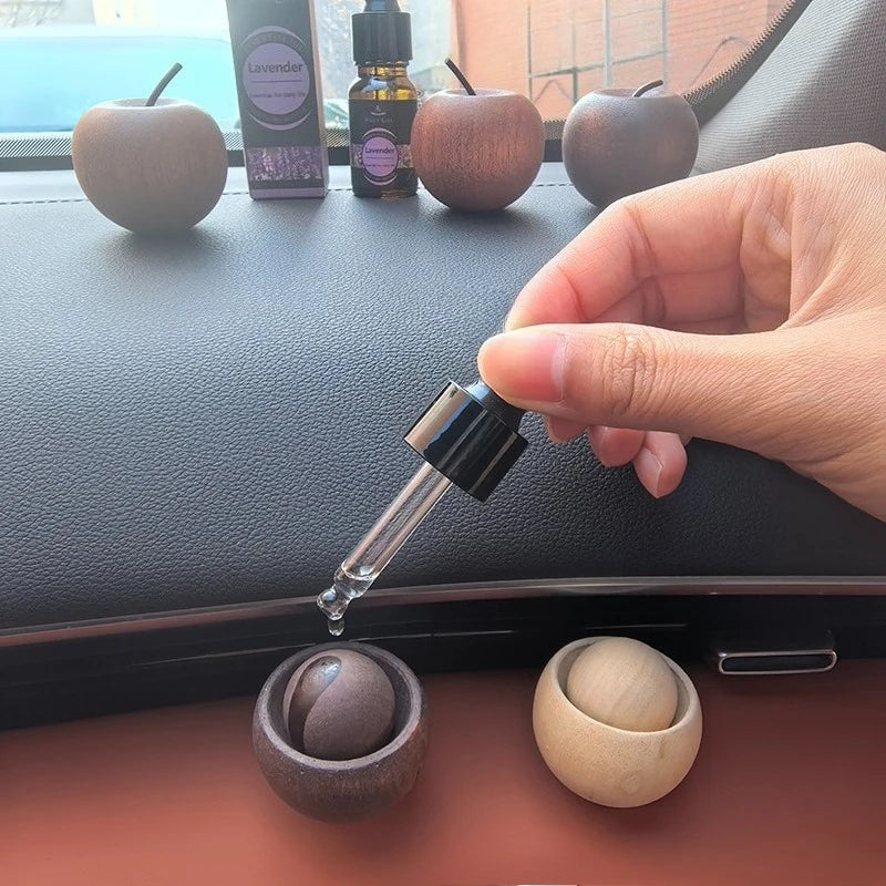 Wooden Oil Diffuser with Essential Oil Set，2pcs Apple Style+2pc Sphere+2 Bottles Essential Oil,for Bedroom Living Room Car Decor Oasis Select