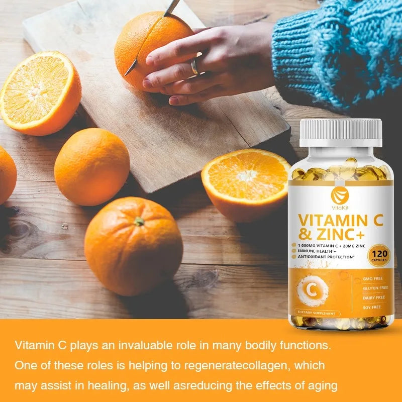 VitaKit Vitamin C 1000mg + Zinc 20mg – 120 Vegan Capsules Vitamin Supplement Oasis Select