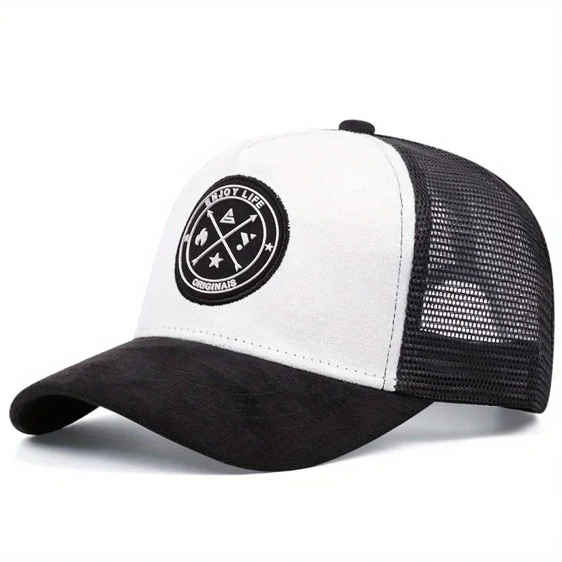 Summer Mesh Baseball Cap Women Men ENJOY LIFE Letter Patch Snapback Hat Casual Breathable Unisex Street Hip Hop Trucker Caps Oasis Select Black White