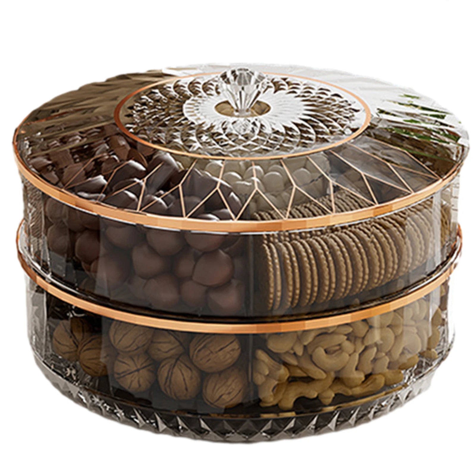 Rotatable Stackable Fruit & Candy Tray with Gold Lid