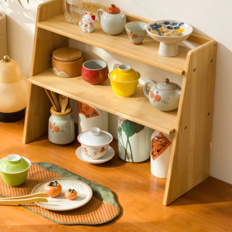 Desktop tea house walnut tea set rack teacup rack Bogu rack Chinese solid wood desktop tea table desktop storage Oasis Select