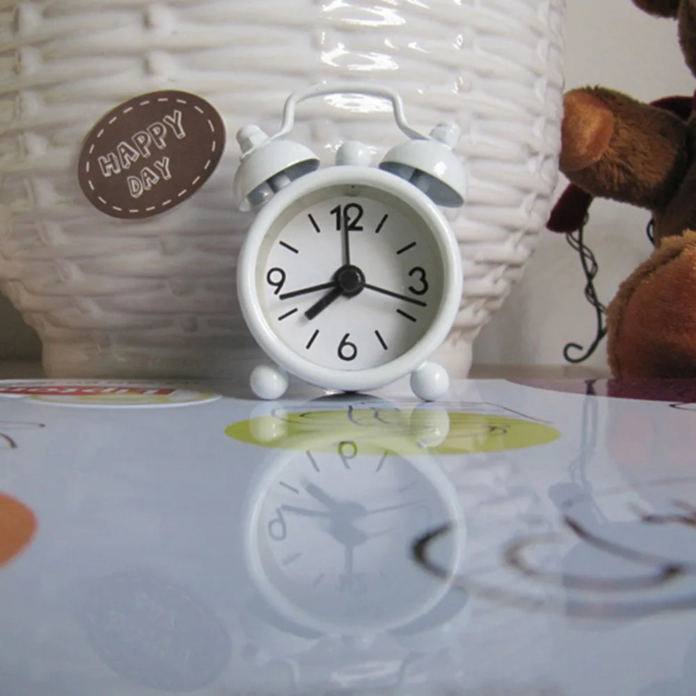 Retro Mini Double Bell Alarm Clock – Metal Quartz Desk Clock Retro Alarm Clock Oasis Select White
