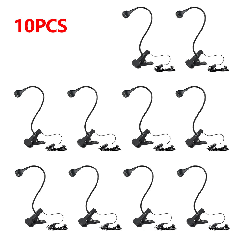 1-10Pcs Clip-On Light USB Power Reading Book Light For Power Bank Computer Interface,1W Flexible LED Table Lamp Night Lighting Oasis Select 10x Lamp Black Shell Warm White Light 1W