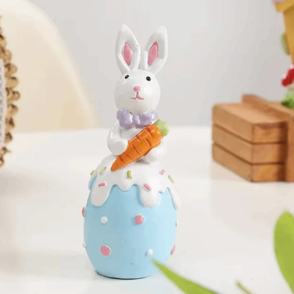 Hand-Painted Resin Easter Bunny Figurine | Colorful Ornament