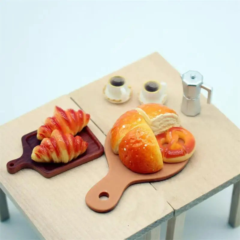 Cute Dollhouse Miniatures Coffee Bread Breakfast 11-Piece Set Model Ornaments Kids Kitchen Pretend Play Toy DIY Accessory Gifts Oasis Select
