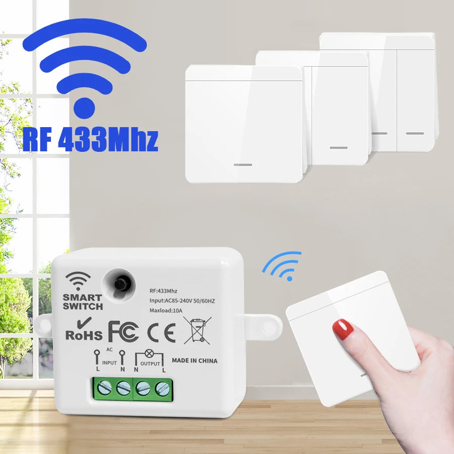 Wireless Light Switch 433MHz Remote Control 1/2/3Gang Interruptor Wall Smart Lighting Switch 10A 110V 220V For Lamp LED Oasis Select