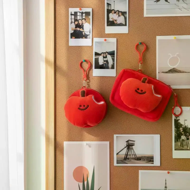Cute Red Fruit Plush Coin Purse Mini Zipper Pouch With Keychain Cartoon Fruit Wallet For Earphones Coins Bag Charm Gift Oasis Select