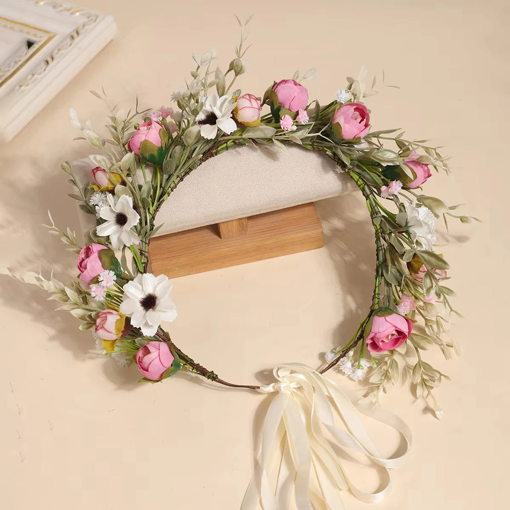 Forest Style Garland Bride Super Fairy Simulated Baby's Breath Flower Headdress Kidsren's Photo Hair Accessories Oasis Select Pink