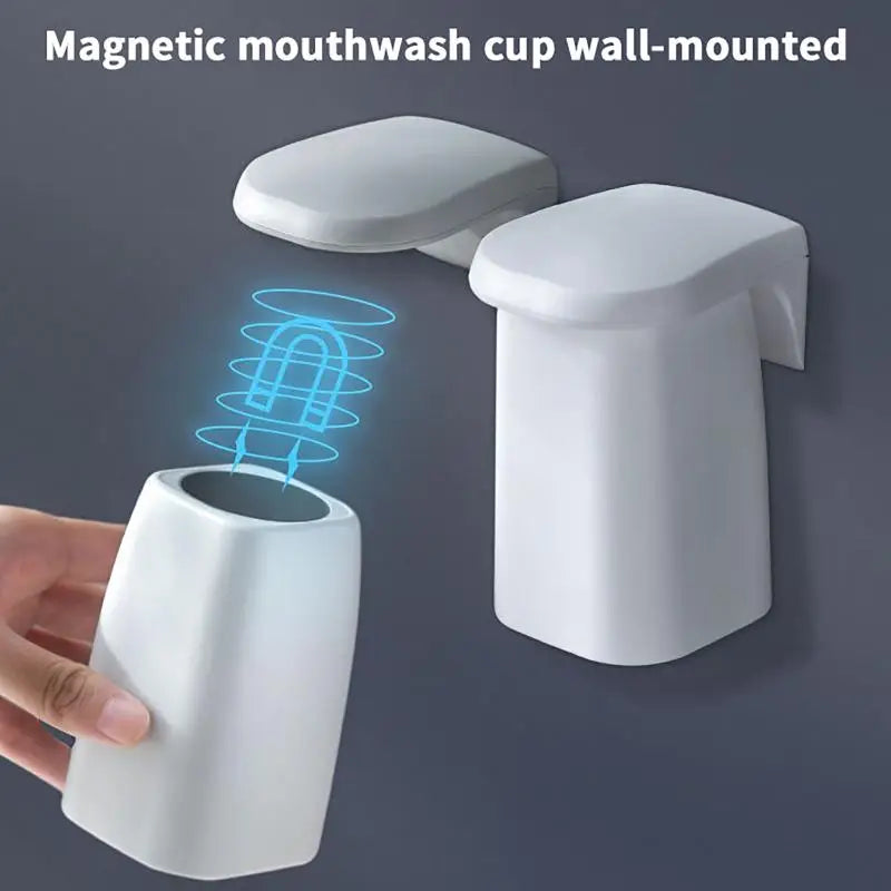 1pc Japanese Style Minimalist Magnetic Mouthwash Cup Wall Mounted Toothbrush Storage Rack Brushing Cup Washing Cup Dental Ja Oasis Select