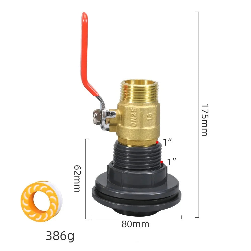 Rain Barrel Overflow Kit with 1/2" 3/4" 1" Brass Male Threaded Ball Valve - Quick Connect Hose Adapter for Aquariums Irrigation Oasis Select 1