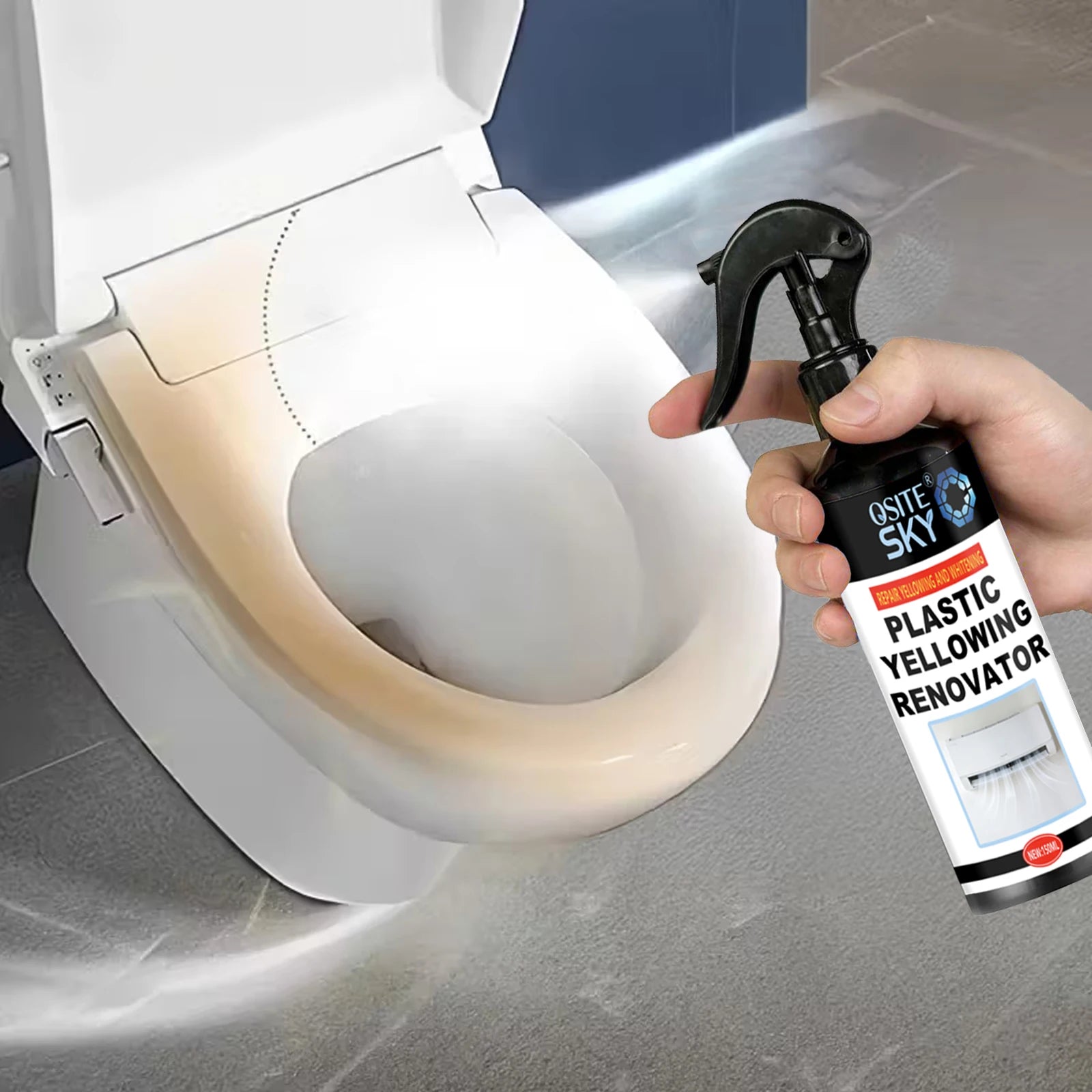 Quick-Effect Plastic Yellowing Eliminator Spray - Robust Formula for Air Conditioning Units, Vehicle Headlights, Surfaces, Appli Oasis Select