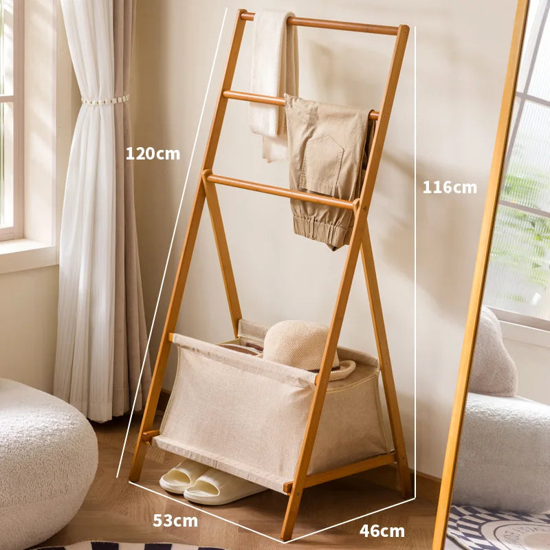 Hanger floor to ceiling bedroom household hanger non-solid wood secondary net coat rack simple medieval clothes rack storage Oasis Select Brown small