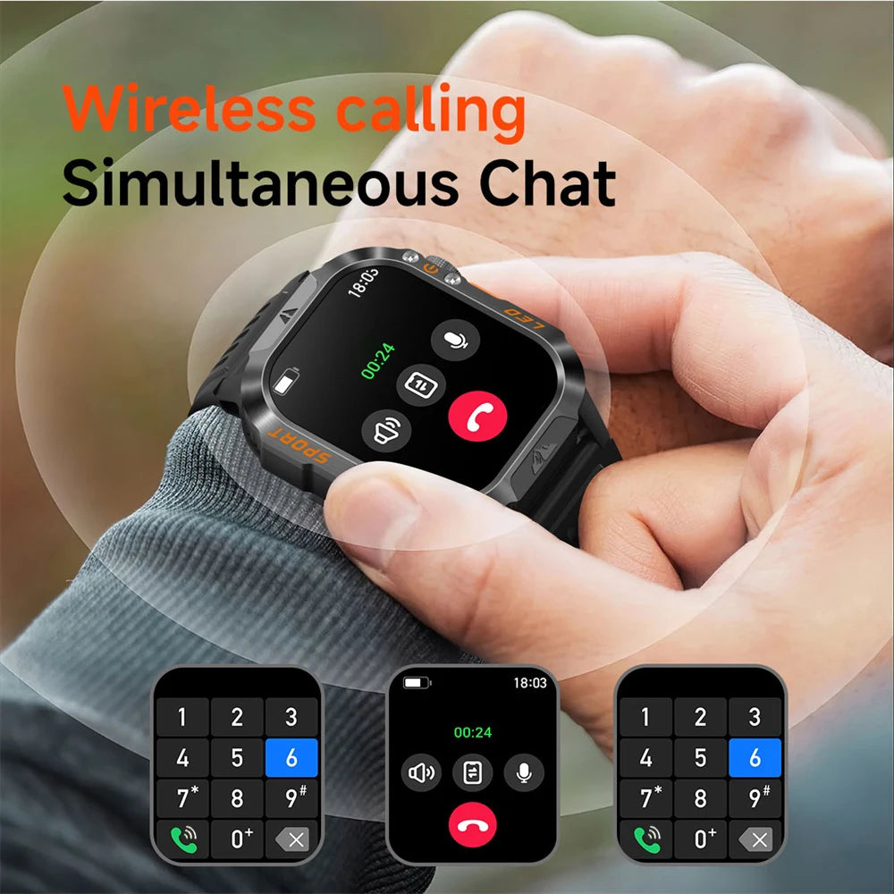 1200mAh Smartwatch Compass Health Smart Watch Men IP68 Waterproof Outdoor Sports Curved HD Screen BT Call LED Flashlight Clock Oasis Select