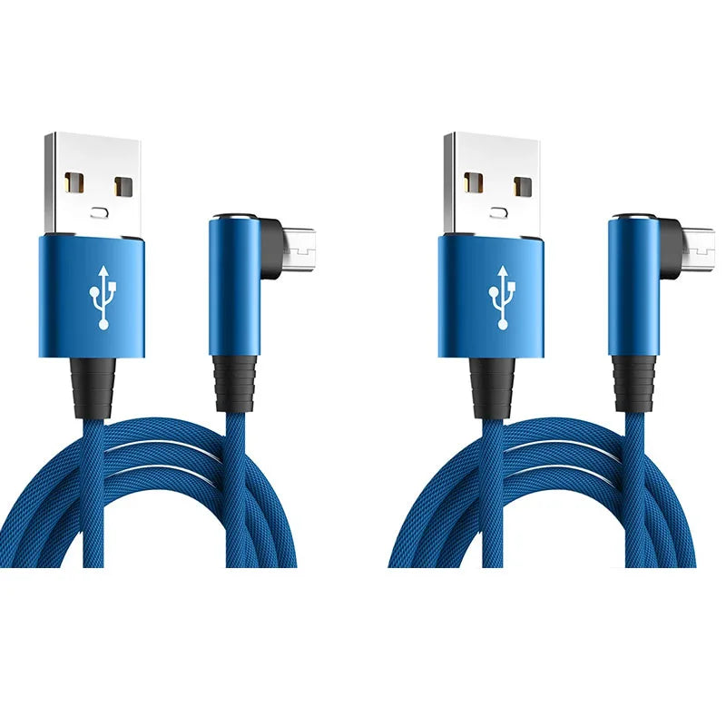 1/3pcs USB Micro Cable 3A 90 Degree Elbow Data Cable Charger Cord for Xiaomi Mobile Phone Accessories Fast Charging Usb Cable Oasis Select blue-2pcs 2m