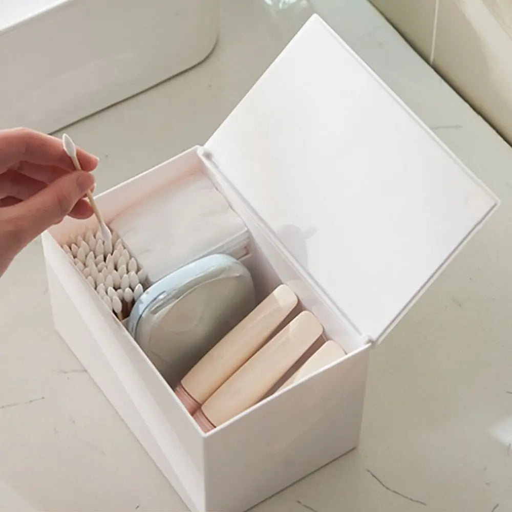 Flip-Top Cotton Swab & Toothpick Storage Box | Clear Plastic
