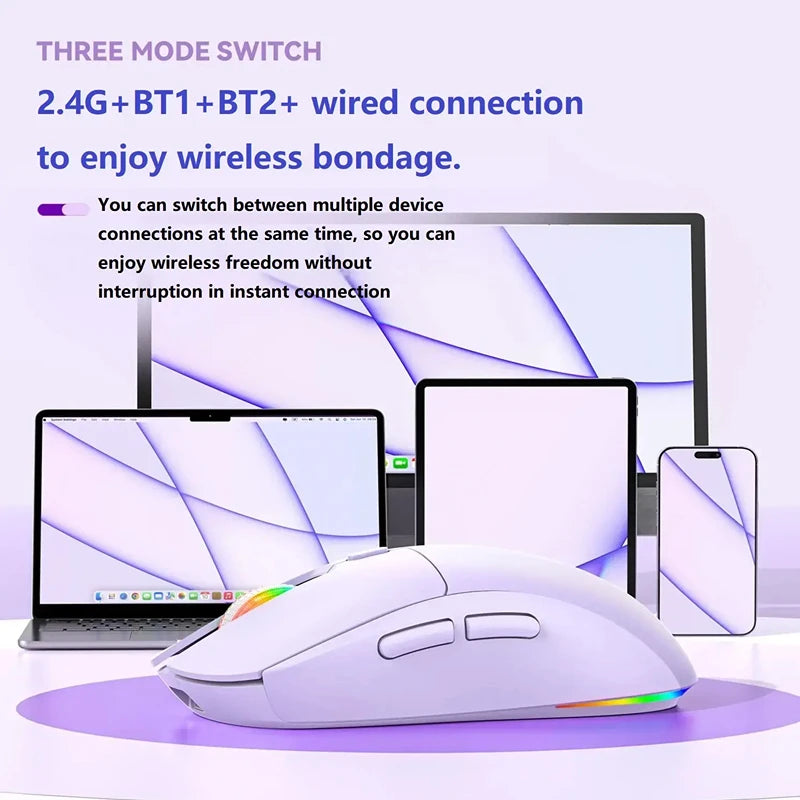 Tri-mode RGB Gaming Mouse Dual BT/2.4G/USB Wired Mouse Rechargeable Mouse 6 Button 4800DPI Bluetooth 5.3 Mouse for Laptop Tablet Oasis Select