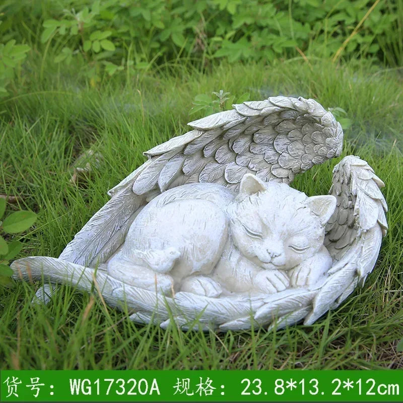 Pet Tombstone Dog Cat Tombstone Memorial Stone Personalized Memorial Stone Resin Statue Creative Angel Dog Cat Ornament Oasis Select large angel cat