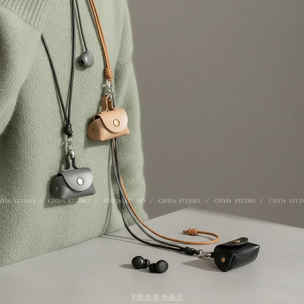 Retro Leather Mini Necklace Pouch | Earphone & Coin Storage Bag