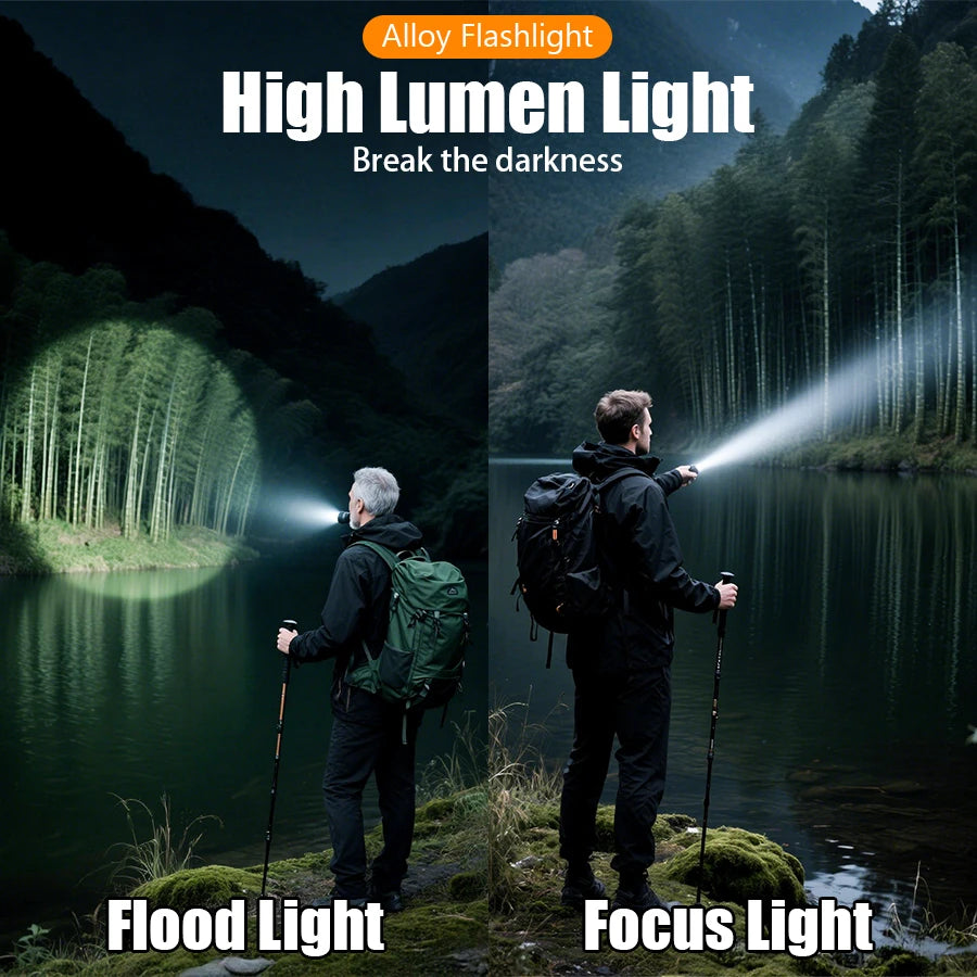 5000MAH Ultra Bright LED Flashlight with Flame Ignition Type-C Rechargeable Tactical Torch Outdoor Camping Adventure Lantern Oasis Select