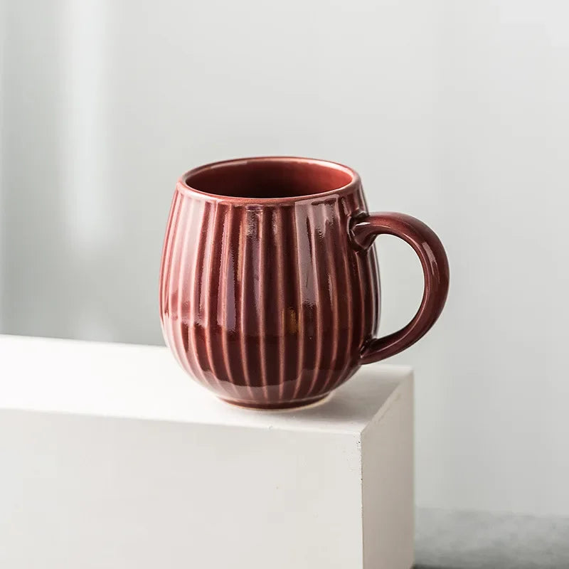 500ml Creative Personality Mug Breakfast Cereal Milk Cute Ceramic Cup Daily Household Large-capacity Retro Coffee Cup Oasis Select Red 500ml